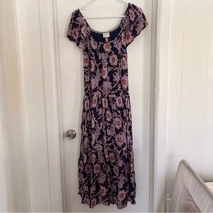 Knox Rose Navy and Pink Floral Midi Dress